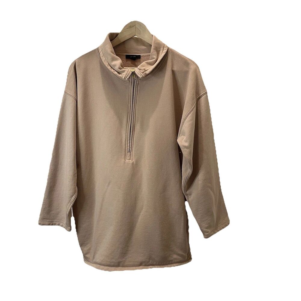 J CREW University Terry White Half Zip Sweatshirt Dusty Pink Womens Size S